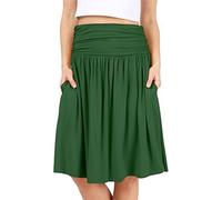 Gonne estive da donna con tasche, gonna a pieghe a vita alta increspata alla moda con elastico in vita, gonne casual al ginocchio 2025 I miei ordini, Verde, L
