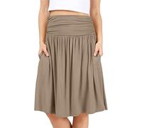 Gonne estive da donna con tasche, gonna a pieghe a vita alta increspata alla moda con elastico in vita, gonne casual al ginocchio 2025 I miei ordini, Beige, 3XL