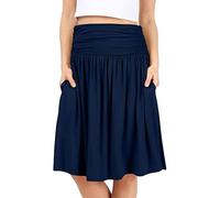 Gonne estive da donna con tasche, gonna a pieghe a vita alta increspata alla moda con elastico in vita, gonne casual al ginocchio 2025 I miei ordini, Blu scuro, L