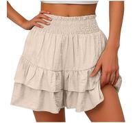 Gonne fluide a vita alta da donna Boho Pantaloncini con volant a pieghe Pantaloncini da tennis estivi Pantaloncini da spiaggia Casual gonne a strati, Beige, S