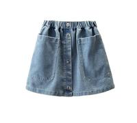 Gonne in jeans per ragazze, minigonna casual con pratiche tasche frontali elastiche, comodi vestiti da gioco per la primavera, Blu, 5-6 Anni