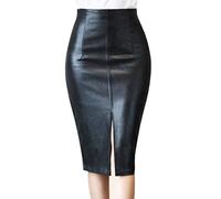 Gonne in pelle da donna per UK Pencil Slim Office a vita alta gonne midi una linea gonna nera midi nera Midiskirt con fessura Summerskirt gonne estive lunghezza al ginocchio vestiti alla moda, Nero