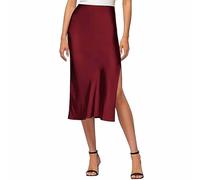 Gonne in raso bordeaux da donna UK | Gonna in seta nera gonne midi eleganti gonne lunghe a vita alta gonne invernali con spacco laterale gonna a trapezio elastico in vita gonna svasata tinta unita