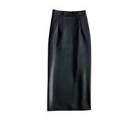 Gonne longuette in pelle PU invernale da donna aderente elegante ufficio a vita alta finto elasticizzato gonna sexy, Nero , L