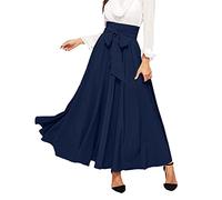 Gonne lunghe da donna a vita alta, gonne a pieghe per le donne gonne lunghe larghe e fluide con fiocco elastico in vita gonne da spiaggia per le donne alla moda elegante gonna a trapezio tinta unita