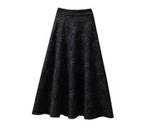 Gonne lunghe da donna estive da donna in jacquard floreale a vita alta gonna midi swing gonne in maglia per le donne, Nero , M
