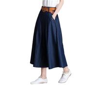 Gonne lunghe da donna Maxi A-Line Gonne da donna in denim di cotone elastico in vita, Blu, Taglia unica