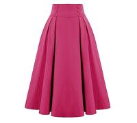 Gonne lunghe da donna vestibilità ampia per le donne pieghe taglio alto tinta unita maxi gonne lunghe 2024 moda, H-361 Rosa acceso, L