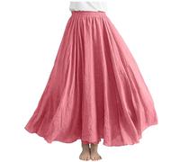 Gonne Maxi da Donna Casual Elastico in Vita A-Line Fluida Altalena Gonna Lunga da Donna in Lino di Cotone Gonna Estiva da Spiaggia in Saldi e Liquidazione, Rosso anguria, Taglia unica