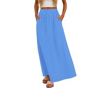 Gonne Maxi di Lino Monocolore per le Donne Gonna Circolare Lunga con Tasche Laterali Elastico Vita Retro Vintage Stile Semplice ed Elegante Lunghezza Gonna 90+cm, blu, S