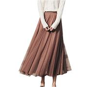 Gonne midi da donna Gonna a strati in rete elastica a vita alta estiva fluida gonna in tulle a trapezio per abbigliamento quotidiano casual 2025 saldi, Caff, XL