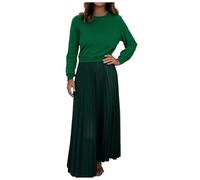 Gonne Set Donna Autunno e Inverno Confine Europa e Stati Uniti Commercio Estero Moda Donna Elegante Abito Girocollo Pieghe Gonna Lunga Vestito, Verde, L