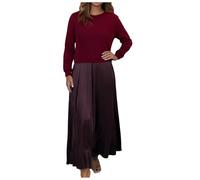Gonne Set Donna Autunno e Inverno Confine Europa e Stati Uniti Commercio Estero Moda Donna Elegante Abito Girocollo Pieghe Gonna Lunga Vestito, Rosso, L