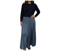 Gonne Set Donna Autunno e Inverno Confine Europa e Stati Uniti Commercio Estero Moda Donna Elegante Abito Girocollo Pieghe Gonna Lunga Vestito, Blu, L