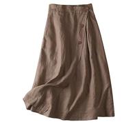 Gonne strette da donna, casual, mezza gonna a linea, estive, cotone, lunghezza media, vita elastica, grande gonna con cappuccio, cachi, L