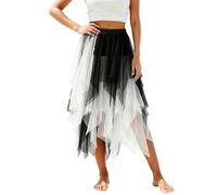 Gonne tutù da donna tinta unita asimmetrica in rete gonna midi a vita alta stile una linea costume di carnevale feste serali ed eventi Mardi Gras Outfit, 01#_nero, XXL