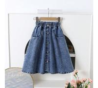 Gonnellina di jeans casual con tasche per ragazze, gonna a campana casual per ragazze in primavera ed estate, per vacanze in stile boho country, outfit da spiaggia per ragazze 6Y,7Y,4Y,5YColore unicoD