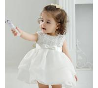 Gonnellina senza maniche con fiocco per bebè, adatta per festeggiamenti di un mese/feste di compleanno, estate 6-9M,9-12M,12-18M,18-24M,3-6MColore unico,PianteTessuto