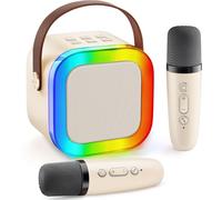 Gontence Karaoke con 2 Microfono Bambini - Macchina Musicale con Luce LED - Regalo per Bambine 3-12 Anni - Giocattolo Giochi Bambina 3-12 Anni -Mini Microfono Beige per Karaoke