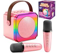 Gontence Karaoke con Microfono, Regalo Compleanno Bambina 3-12 Anni, Karaoke per Bambini con 2 Microfoni Wireless, Luce LED e Cambia Voce, Giocattolo Karaoke per Ragazzi e Ragazze 3-15 Anni