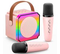 Gontence Karaoke con Microfono, Regalo Compleanno Bambina 3-12 Anni, Karaoke per Bambini con 2 Microfoni Wireless, Luce LED e Cambia Voce, Giocattolo Karaoke per Ragazzi e Ragazze 3-15 Anni
