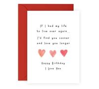 GONZTEL 1 pezzo Dolce Biglietto di Compleanno per Uomo Donna,Biglietto d'amore 'TI TROVEREI PRIMA E TI AMEREI PIÙ A LUNGO', Regalo Anniversario per Marito Moglie Fidanzato Fidanzata