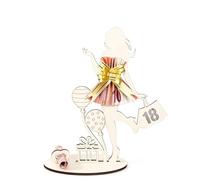 GONZTEL 1 Pezzo Regalo 18 Anni Denaro per Ragazza, in Legno con Fiocco, Idea Originale per Diciottesimo Compleanno, Ricordo Memorabile e Decorazione