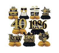 GONZTEL 9 Pezzi Centrotavola 40 Anni Set, Decorazioni a Nido d'Ape Nero Oro per Uomo & Donna, Addobbi Eleganti per una Festa Indimenticabile