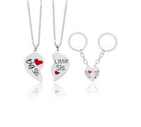 GONZTEL Set 2 Collane e 2 Portachiavi per Sorelle, Regalo BFF Cuore Amicizia per Lei, Sorella Maggiore o Minore, Simbolo di Legame Infrangibile, Perfetto per Compleanno, Natale, Anniversario