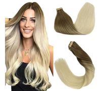 GOO GOO Extension Capelli Veri Biadesivo, 45cm 50g 20pcs Dal Castano Sabbia Al Biondo Platino, Reale Naturale Remy Capelli Veri