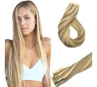 GOO GOO Extension Capelli Veri Biadesivo, 55cm 50g 20pcs, 16/22 Biondo Chiaro con Riflessi Biondi Dorati, Extension Biadesive Capelli Veri