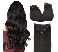 GOO GOO Extension Capelli Veri Clip, 35cm 120g 7pezzi, 2 Marrone Scuro, Extension Clip Capelli Veri, Remy Umani Naturali Extension Capelli Clip
