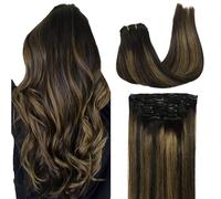 GOO GOO Extension Capelli Veri Clip, 40cm 120g 7pezzi, 1B/6/1B Nero Naturale Misto Marrone, Extension Clip Capelli Veri, Remy Umani Naturali Extension Capelli Clip