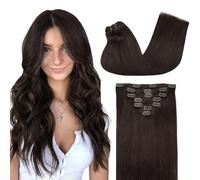 GOO GOO Extension Capelli Veri Clip, 40cm 120g 7pezzi, 2A Marrone Chiaro e Scuro, Extension Clip Capelli Veri, Remy Umani Naturali Extension Capelli Clip