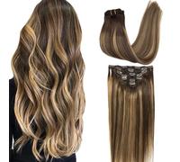 GOO GOO Extension Capelli Veri Clip, 40cm 120g 7pezzi, 4/27/4 Balayage Marrone Cioccolato a Biondo Caramello, Extension Clip Capelli Veri, Remy Umani Naturali Extension Capelli Clip