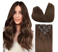 GOO GOO Extension Capelli Veri Clip, 40cm 120g 7pezzi, 4A Marrone Cioccolato, Extension Clip Capelli Veri, Remy Umani Naturali Extension Capelli Clip