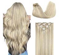 GOO GOO Extension Capelli Veri Clip, 40cm 120g 7pezzi, Remy Umani Naturali Extension Capelli Clip, 17A/60A Biondo cenere con riflessi biondo platino