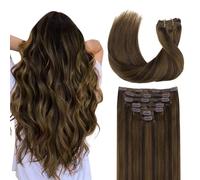 GOO GOO Extension Capelli Veri Clip, 45cm 120g 7pezzi, Remy Umani Naturali Extension Capelli Clip, 2/4E/6C Punti salienti di Brown Sugar Swirl