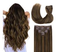 GOO GOO Extension Capelli Veri Clip, 50cm 120g 7pezzi, 2/4E/6C Punti salienti di Brown Sugar Swirl, Extension Clip Capelli Veri, Remy Umani Naturali Extension Capelli Clip