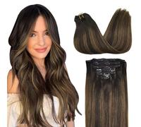GOO GOO Extension Capelli Veri Clip, 50cm 120g 7pezzi, 2/6/2 Balayage Castano Scuro Misto Castano, Extension Clip Capelli Veri, Remy Umani Naturali Extension Capelli Clip