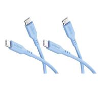 goobay 2 cavi USB-C in silicone, 1,5 m, blu, 60 W, USB-C a USB-C | Cavo USB-C lungo 1,5 m, alimentazione fino a 60 W/3 A, guaina in silicone flessibile per una maggiore flessibilità