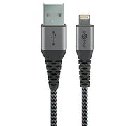 goobay 49269 - Cavo Lightning certificato Apple MFi, extra robusto, con connettori in metallo, 2 m, colore: Grigio