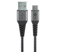 goobay 49295 USB-C Cable to USB-A - Extra Robust Premium Textile Cable with Meta