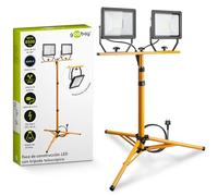 goobay 49984 Faretto LED da Cantiere telescopico, Doppia Testa, per Interni ed Esterni, treppiedi in Metallo, Luce Bianca Fredda, Giallo, 2x 50W
