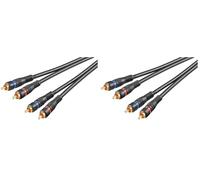 goobay 50032 Cavo di Collegamento Stereo 2 RCA, A Doppia Schermatura, Nero, 1.5m Lunghezza del Cavo (Confezione da 2)