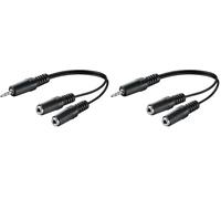 goobay 50465 Cavo Adattatore Audio a Y da 3.5mm, 1 Connettore a 2 Prese Mono, Nero, 0.2m Lunghezza del Cavo (Confezione da 2)