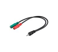 Goobay 50467 Adattatore Cuffie per PC, 3 Pin a 1 AUX da 3.5mm e 4 Pin e 2 AUX da 3.5mm, Nero, 0.3m Lunghezza del Cavo