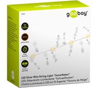 goobay 57948 - Catena luminosa a LED con funzione timer, funzione batteria, fiocchi di neve, per interni, con 10 LED, 3000 K, IP20, colore: argento, trasparente