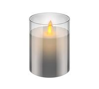 goobay 60370 - Candela a LED in vera cera in vetro, altezza 10 cm, senza fiamma, con fiamma mobile, candele alimentate a batteria, decorazione da tavolo a LED, candele a LED con timer