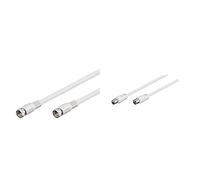 goobay 60722 Cavetto F per Antenna Satellitare SAT (80 dB), Schermatura Doppia, Bianco, 0.3 m Lunghezza del Cavo & 50910 Cavo antenna 2x schermato, spina coassiale nichelata alla presa coassiale